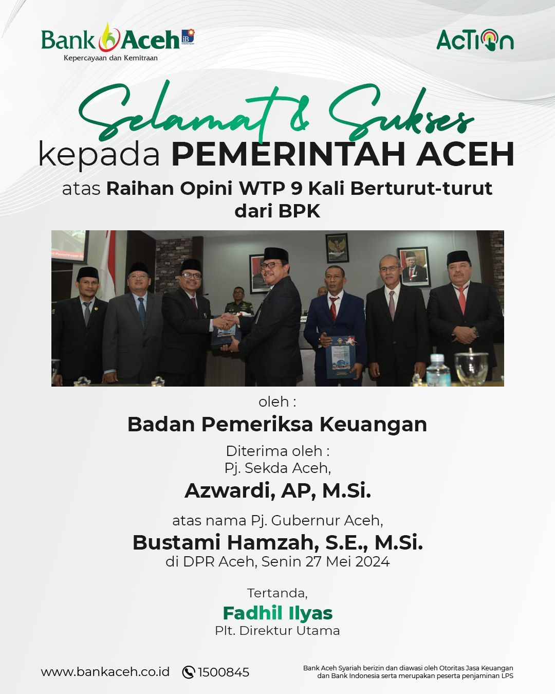 Selamat dan Sukses kepada Pemerintah Aceh atas Capai WTP BPK