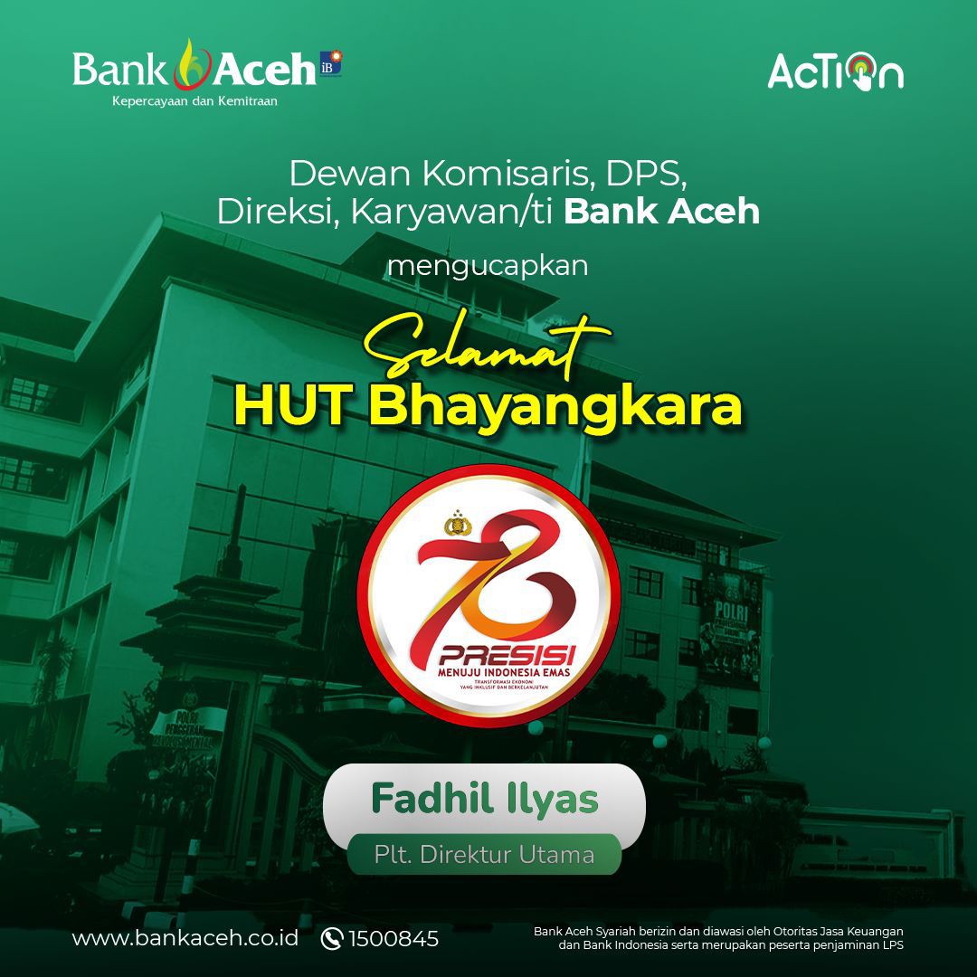 Selamat HUT Bhayangkara ke-78 tahun dari Bank Aceh Syariah 2024