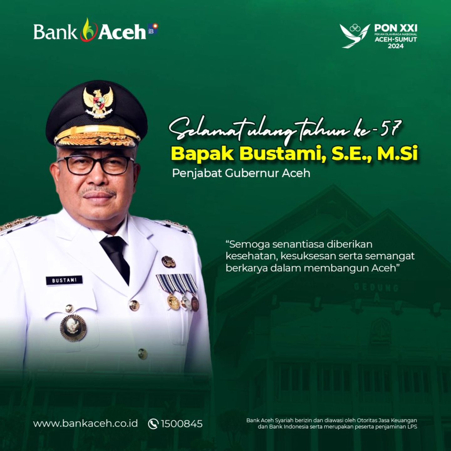 Selamat ulang tahun ke-57 Bapak Bustami, S.E., M.Si, Penjabat Gubernur Aceh